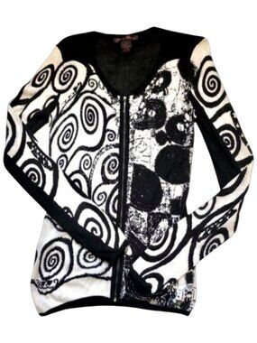 Elena Wang Canadian Designer Swirl Knit Zip Front Cardigan Jacket Small